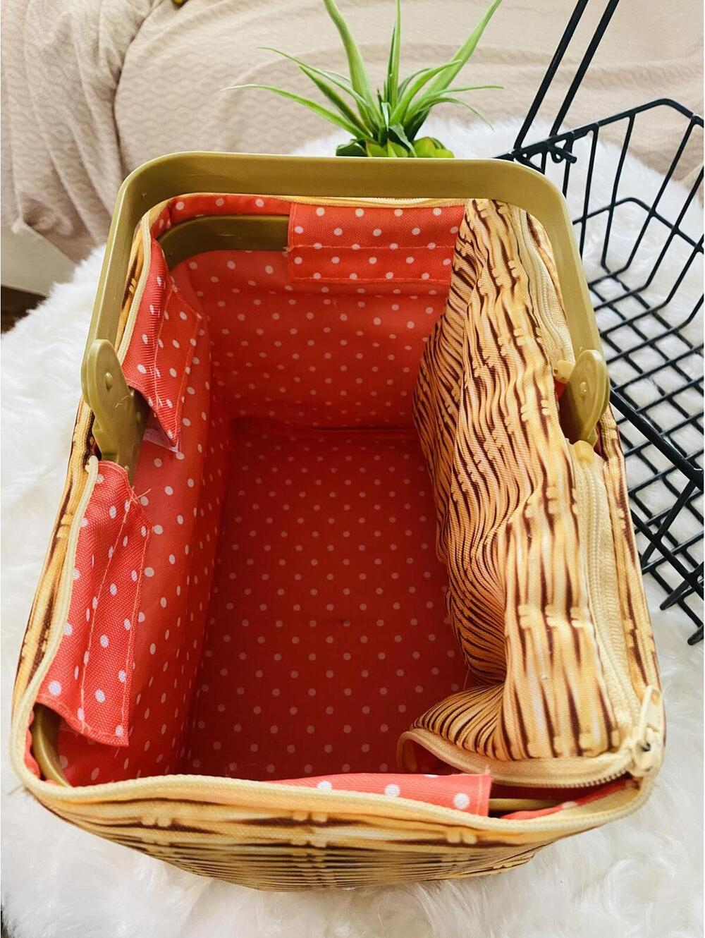 Black Metal Wire Storage Handle Basket and Brown Basket Set - Picture 6 of 10